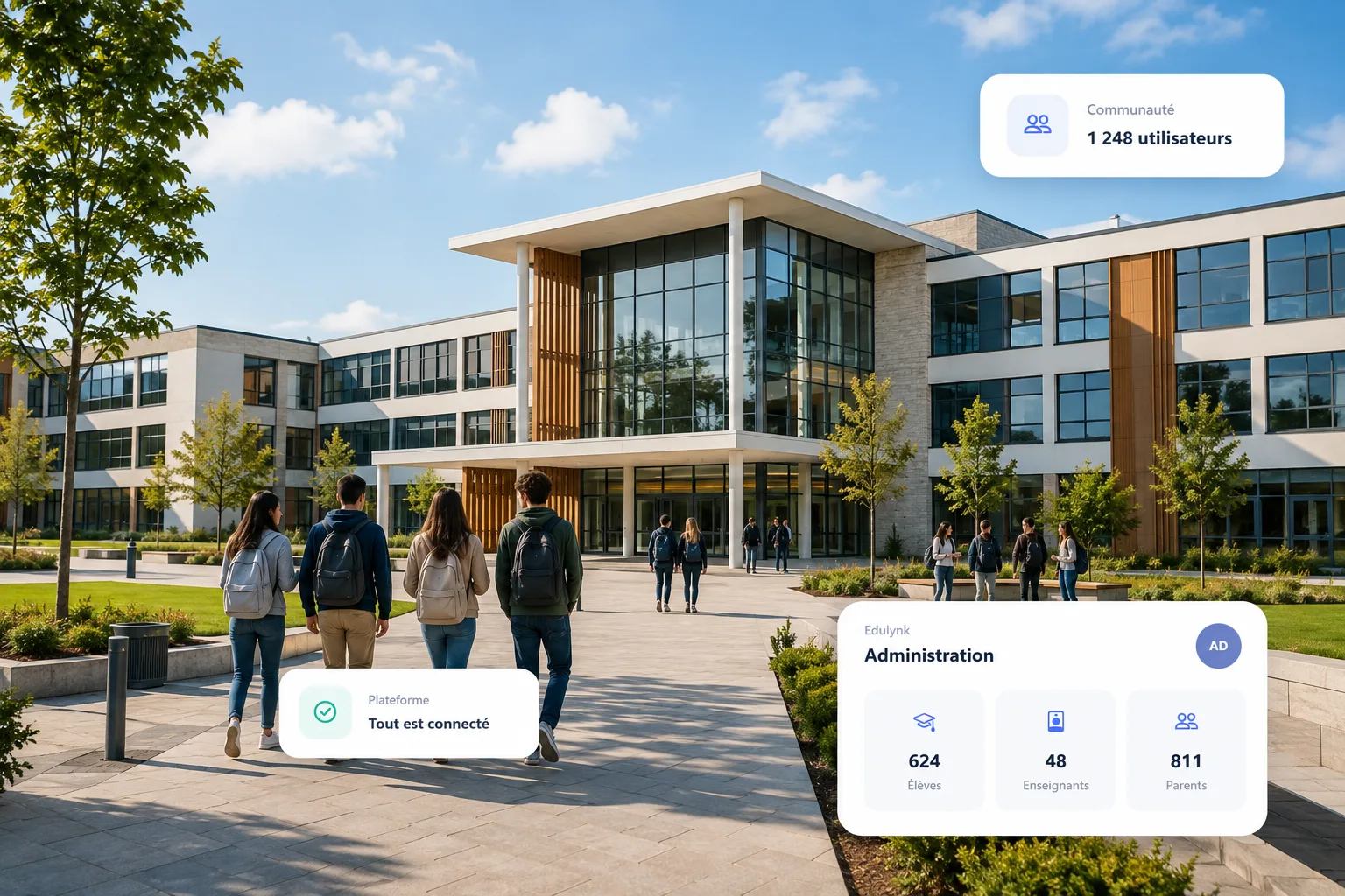Établissement scolaire moderne utilisant la plateforme EduLynk
